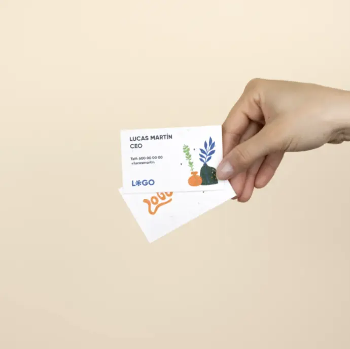 PAPEL PLANTABLE: Tarjeta de visita. 8,5×5,5 cm.