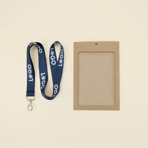 [12009] KIT ÉVÉNEMENT : Porte-badge KASE 0/0 (13X9cm, kraft, sans marquage) + Lanyard rPET COLLIN (impression en quadri recto/verso)